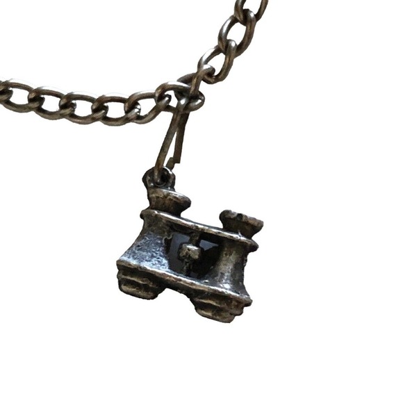 Antique Art Deco Metal Charm 7.￼25” Bracelet 5 Charms Ships Violin Binoculars - Picture 6 of 10